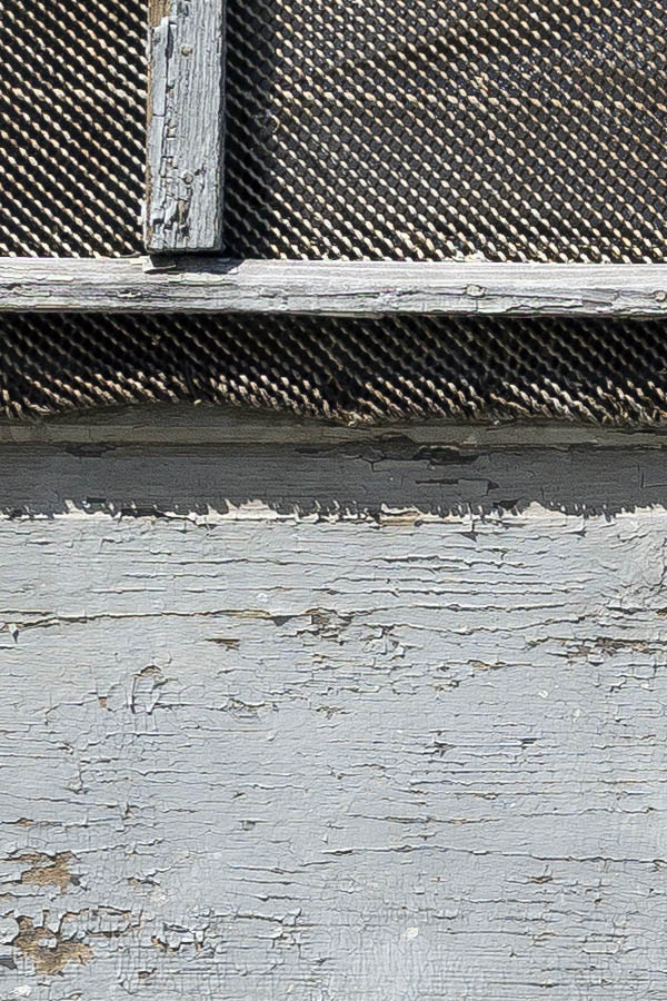 Photo 25485: Worn, panelled, grey gate