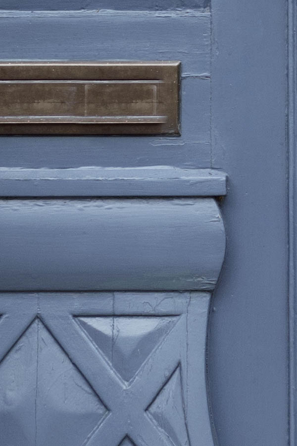 Photo 27107: Panelled, carved, teal double door with top window