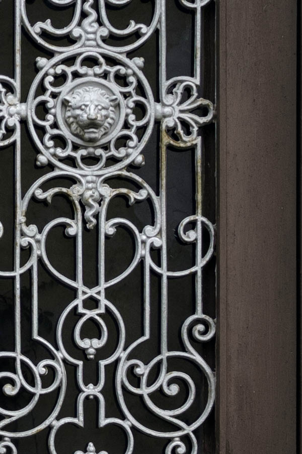Photo 27108: Panelled, brown double door with white lattice