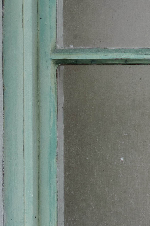 Photo 27241: Worn, green window with two frames and six panes
