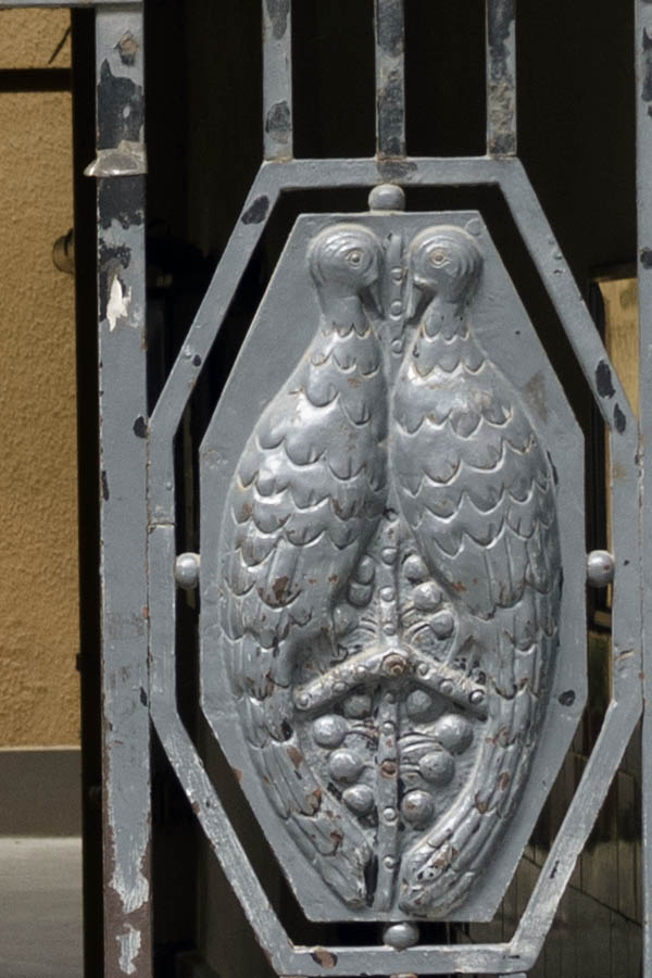 Photo 27380: Worn, grey metal gate in Art Nouveau style