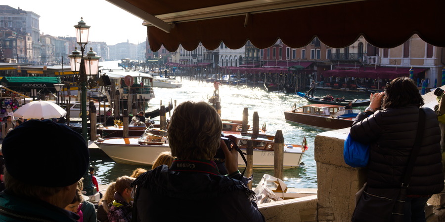 A view from the Rialto bridge in Venice, Italy