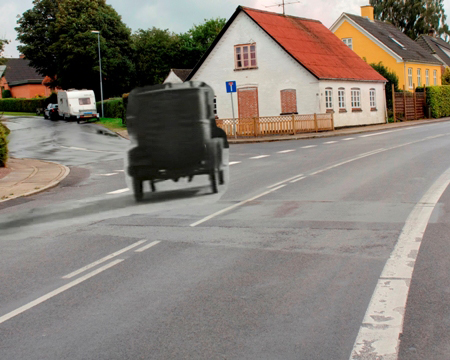 Bilen drejer mod Odense - The car turns towards Odense