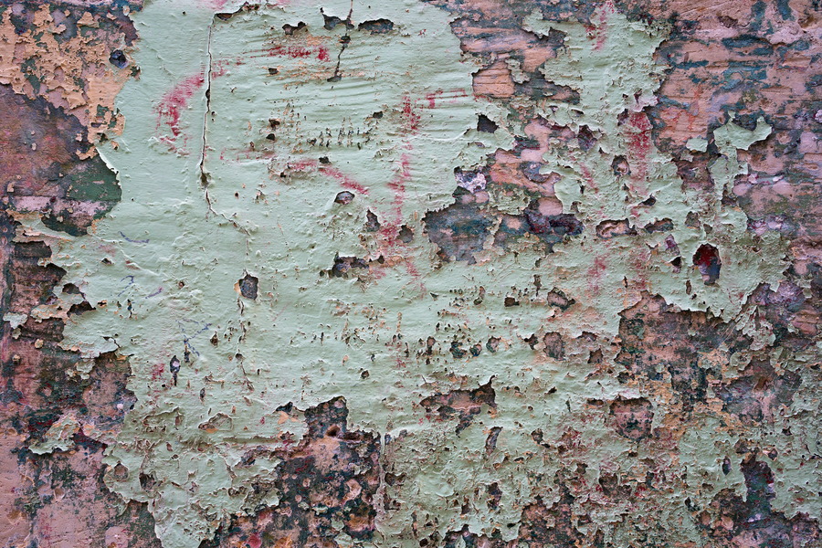 Photo 24214: Worn, plastered wall in light blue and purple colours