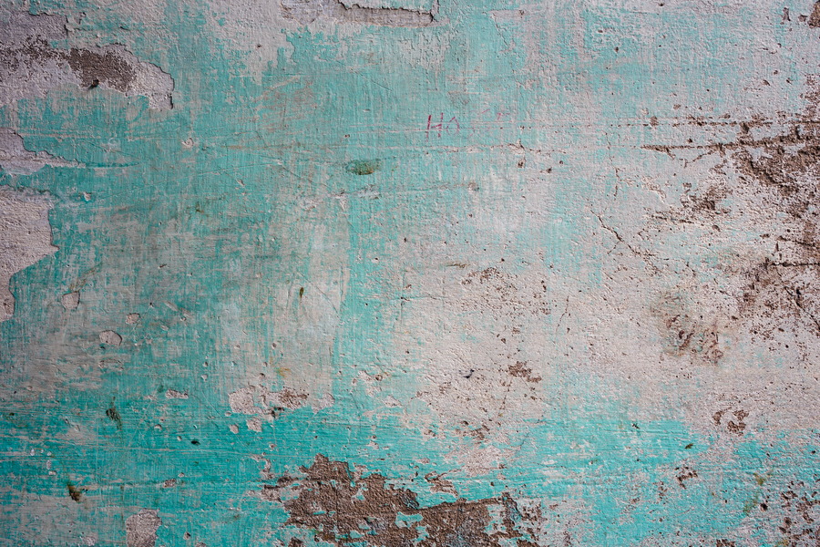 Photo 24518: Worn, plastered wall in turquoise and white colours