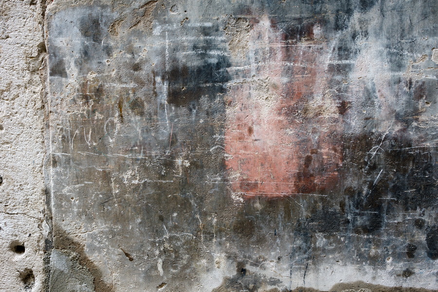 Photo 24772: Worn, plastered wall in grey, red and blue colours