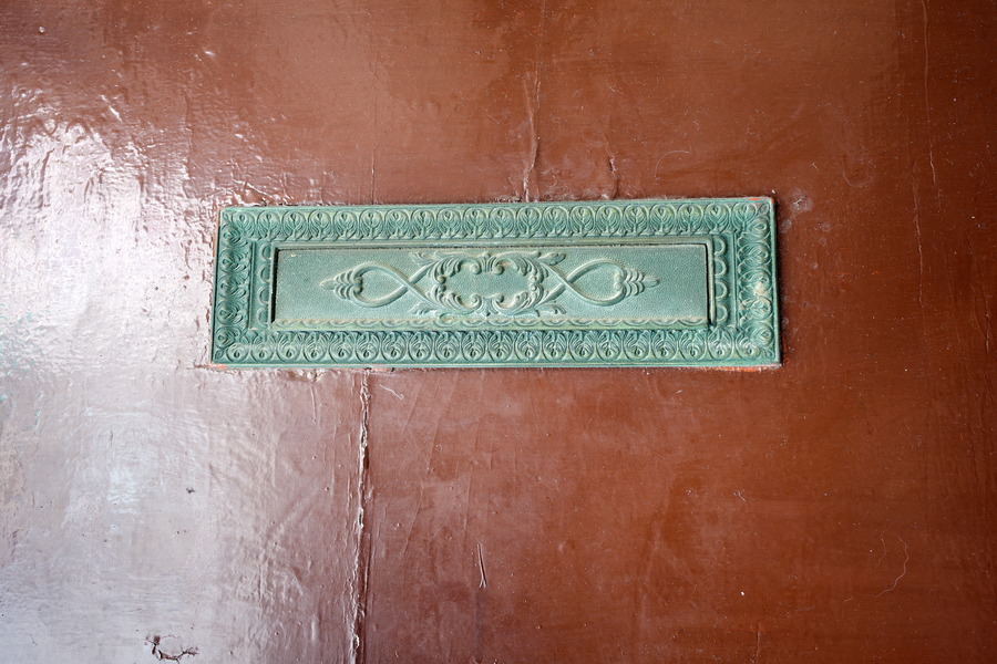 Photo 24854: Brown door with detailed metal letter slit