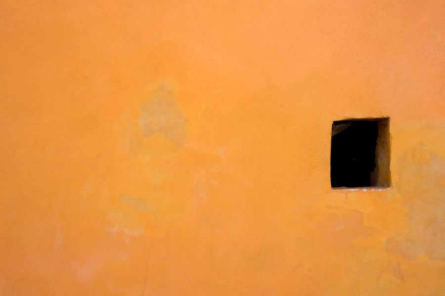 Photo 25376: Orange, plastered wall with a rectangular hole