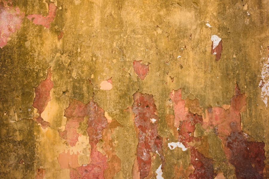 Photo 27407: Worn, yellow and red, plastered wall