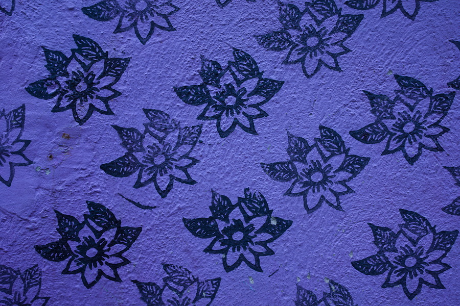 Photo 27427: Violet plastered wall with black flower symbols