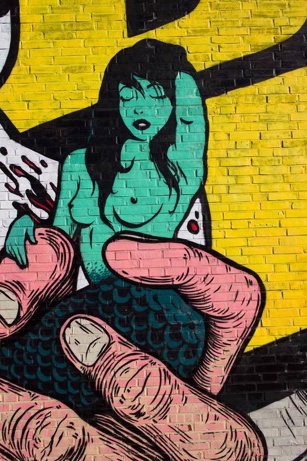 Photo 27481: Brick wall with large grafitti: Comics-like green woman