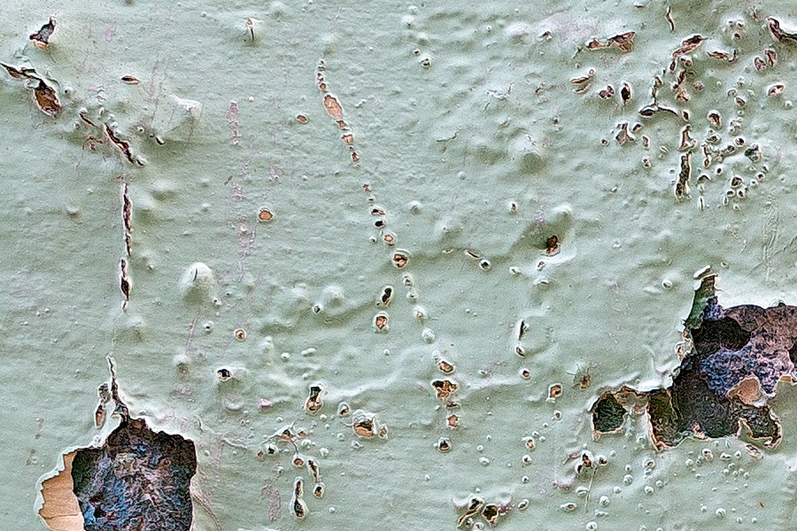 Photo 24214: Worn, plastered wall in light blue and purple colours