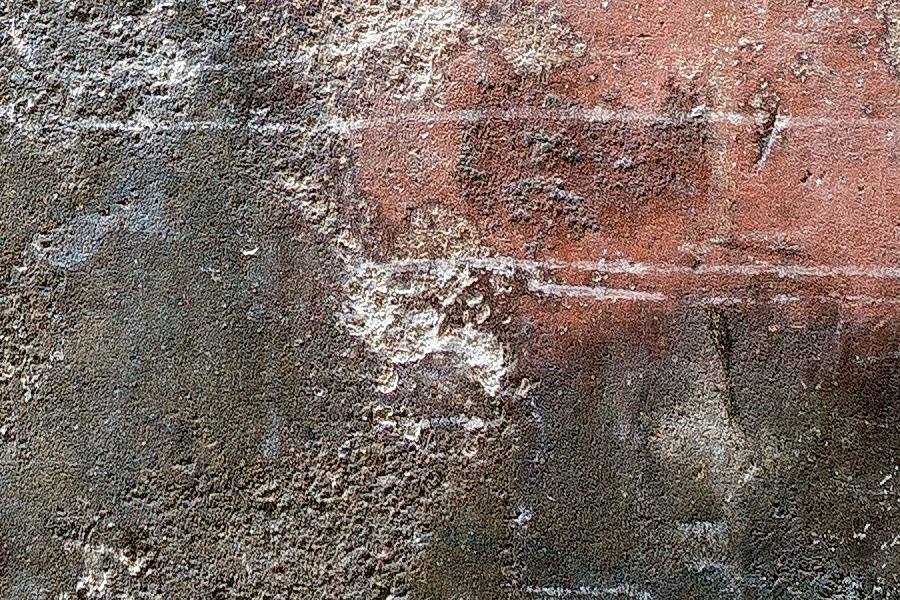 Photo 24772: Worn, plastered wall in grey, red and blue colours