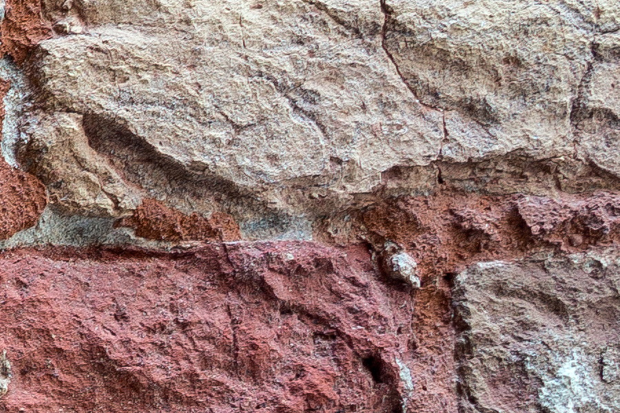 Photo 24822: Decayed brick wall in yellow, red and dark red colours