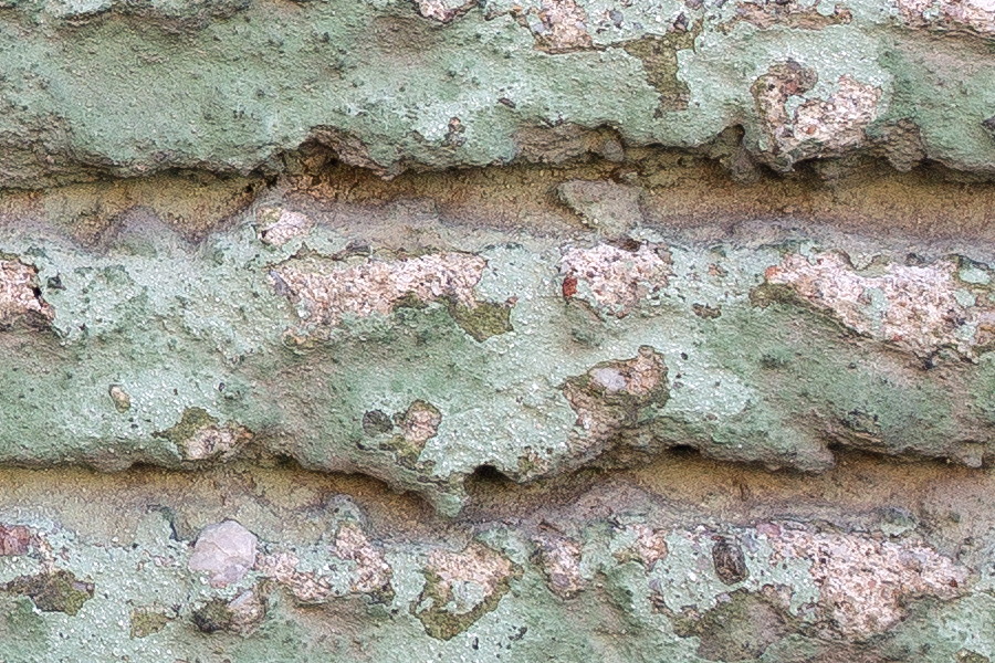 Photo 25532: Worn, plastered wall in light green and light red colours