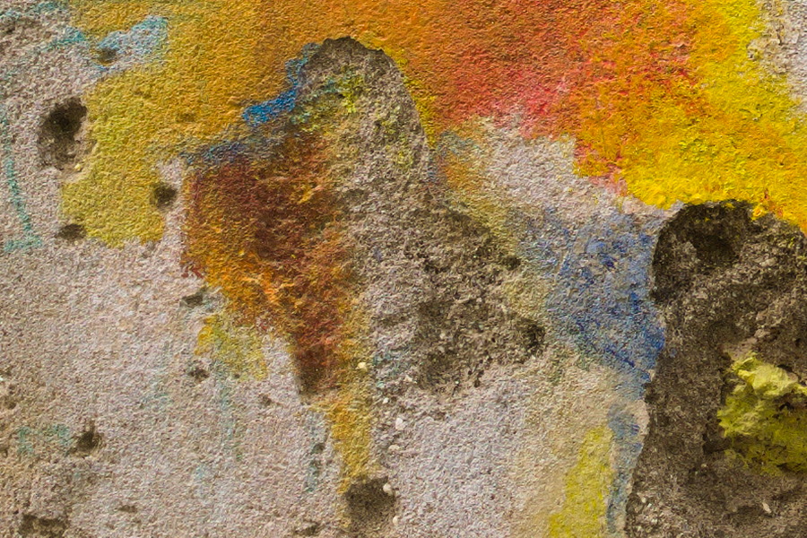 Photo 27507: Decayed, yellow, plastered wall with many colours